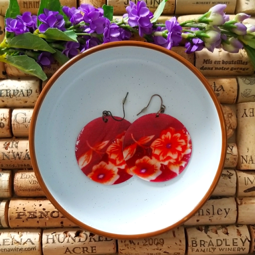 Red Floral Dangling Earrings
